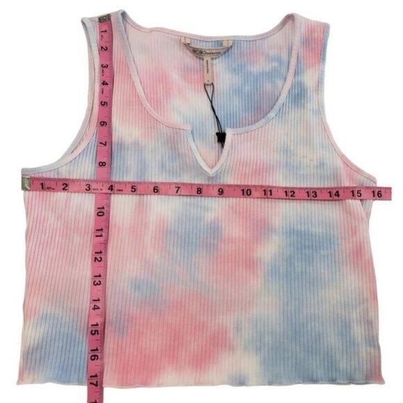 BCBGeneration Tie-Dye Crop Top Women's SMALL Pink White Blue Stretch Cotton NEW - Picture 5 of 10